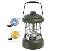 Euakee Guirlandes Lumineuses de Camping, Lanterne de Camping en Plein Air 4 en 1, Lampe Rétro, Lampe de Tente pour la Pêche de Randonnée en Plein Air, Alimentation D'urgence, Lampe de Poche, 49 Pied