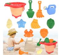 Euakee Jouet de Plage Enfant, 10 Pièces Jeux de Plage avec Seau Fraise Plage Pliant, Roue À Eau, Pelle Râteaux Moules, Glace Jeu de Plage Enfant pour Bac a Sable Intérieur Extérieur (Rouge)
