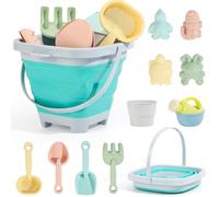 Euakee Jouet de Plage Enfant, 11 Pièces Jeux de Plage avec Seau Plage Pliant, Glace Jeu de Plage Enfant pour Bac a Sable Intérieur Extérieur (Bleu)