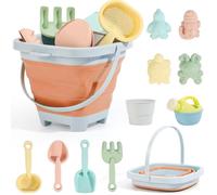 Euakee Jouet de Plage Enfant, 11 Pièces Jeux de Plage avec Seau Plage Pliant, Glace Jeu de Plage Enfant pour Bac a Sable Intérieur Extérieur (Orange)