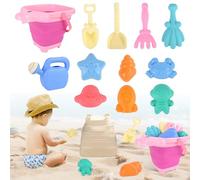 Euakee Jouet de Plage Enfant, 12 Pièces Jeux de Plage avec Seau Poney Plage Pliant, Roue À Eau, Pelle Râteaux Moules, Glace Jeu de Plage Enfant pour Bac a Sable Intérieur Extérieur (Rose)