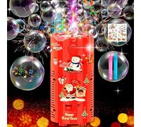 Euakee Machine a Bulle pour Enfant, Automatique Feux d'artifice Machine à Bulles avec Lumières et Sonores, Autocollant de Noël, Idéal pour Enfants, Noël, Fête (13 Trous, Solution à Bulles de 80 ML)