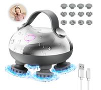 Euakee Masseur de Tête électrique,masseur de cuir chevelu IPX7 imperméable à l’eau avec 12 têtes de massage et 3 modes de massage pour la croissance des cheveux et la relaxation du corps (Argent)