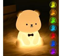 Euakee Ours Veilleuse Enfant, Veilleuse en Silicone, Lampe de Nuit 7 Couleurs, Lampe&Timing Portable 1200mAh pour Enfants, Cadeau de Décoration de Chambre pour Enfants Bébé Fille Garçon (Blanc)
