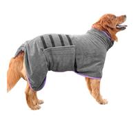Euakee Peignoir pour Chien, Manteau de Robes de Chien à Séchage Rapide Super Absorbant, Collier Réglable et Sangle Ventrale Manteau à Séchage Rapide Serviette pour Chat, Gris (XXL)