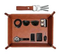 Euakee Plateau en PU Cuir, Vide Poche avec porte-clés, Plateau Rectangulaire Classique en Cuir, Boîte de Rangement Pratique pour Portefeuilles, Montres, Clés, Pièces de Monnaie