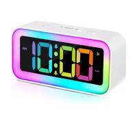 Euakee Réveil Fort pour Les Chambres avec Veilleuse RVB, Les Adultes Lourds, Double Alarme, Variateur, Chargeur USB, Petite Horloge Numérique de Chevet avec Affichage LED pour Les Adolescents (Blanc)