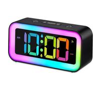 Euakee Réveil Fort Pour les Chambres avec Veilleuse RVB, Les Adultes Lourds, Double Alarme, Variateur, Chargeur USB, Petite Horloge Numérique de Chevet avec Affichage LED pour les Adolescents (Noir)