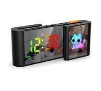 Euakee Réveil Numérique, Horloge Digitale avec Chat Mignon, Horloge LED de Type S, 11 Couleurs Cartoon, Variateur, Volume, Snooze, Veilleuse pour Table de Nuit, Chambre, Room Décor(Noir)