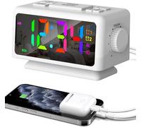 Euakee Réveil Numérique pour Chambre à Coucher, Veilleuses RVB Dynamiques Colorées, Affichage à Chiffres Multicolores, Dimmable, Chargeur USB, Radio-Réveil FM pour Les Dormeurs Profonds (Blanc)