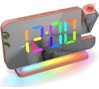 Euakee Réveil Numérique, Réveil avec Projection, Horloge Miroir LED 7.4", Veilleuse 10 Couleurs, Projecteur Rotatif 180°, Chargeur USB-C, Réveils Projection (Or Rose)