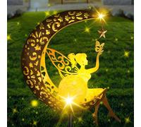Euakee Solaires de Jardin, Lampe Solaire Lune avec Boule en Verre Fissuré Étanche, Lumiere Solaire Exterieur Decorative pour Chemin de Pelouse, Patio, Balcon, Cour