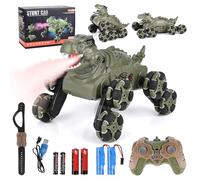 Euakee Voiture Télécommandée Enfant, 8WD 2,4 GHz Monster Truck avec Commande Manuelle, RC Stunt Auto avec Lumière LED, Musique et Sprays, Dinosaur Jouet & Cadeau pour Enfants 6 7 8 9 10 11 Ans Garçon