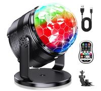 EUARY Boule disco RGBP pour fête - 15 couleurs de lumière - Fonction minuterie - Contrôlée par la musique - Rotation à 360° - Avec câble USB de 4 m - Mini boule disco pour DJ et fête