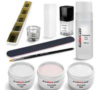 EuBeCos STARTERSET PLUS kit de démarrage Ongles Résine Acrylique 11-pcs Primer 100ml Liquide 90g Poudres Blanc Transparent et Rose Manuel d'instructions inclus Séchage Rapide Made in Germany
