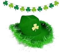 EUBEISAQI Chapeau de Cowboy - Couvre-chef de Fête Vert Respirant avec Motif Trèfle - Chapeaux De Cow-Boy,Idéal pour les Festivals, les Fêtes Country, les Soirées, les Garçons Camionneurs et les