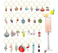 Eubeneortho Lot de 30 breloques pour verres à vin sur le thème de la plage d'été, marqueurs de verre à tige, étiquettes d'identification, breloques de dégustation de vin, décorations de fête