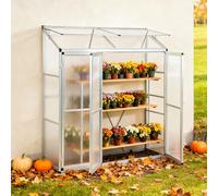 Euboer Serre adossée en aluminium - Petite serre à tomates - 3 portes - 190 x 52 x 182 cm - Argenté