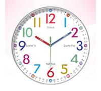 EUBSWA Horloge murale analogique pour enfants - Sans tic-tac - Pour apprendre à lire l'heure - Avec mouvement silencieux - Horloge murale pour chambre d'enfant - Pour filles et garçons (A)