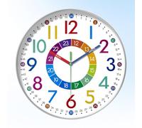 EUBSWA Horloge murale pour enfants - Horloge d'apprentissage sans tic-tac - 25,4 cm - Analogique - Pour apprendre l'heure avec mouvement silencieux - Horloge murale pour chambre d'enfant fille et
