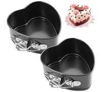 EUBSWA Lot de 2 moules à charnière en forme de cœur - 14,5 x 13 x 5 cm - Avec revêtement antiadhésif - Pour moule à gâteau, quiche, tarte, moule à charnière