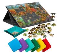EUBSWA Planche à puzzle portable avec 6 compartiments de tri colorés, planche à puzzle basculante avec support à puzzle 2 en 1 & couvercle, plateau de puzzle léger avec réglages d’angle, pour puzzles