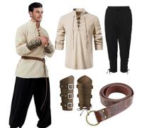 EUBSWA Vêtements de la Renaissance médiévale pour homme, chemise Viking, pantalon médiéval, costume avec ceinture, sangle de poignet, accessoires, taille S