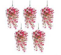 Eucalyptus artificiel à suspendre et vigne Morning Glory Dr, 77 x 36 cm, fleurs artificielles en soie résistante aux UV pour porte d'entrée, cour et jardin (rouge rose peu profond)