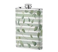 Eucalyptus dollar d'argent vert,Flasque de poche plate de 8 oz en acier inoxydable 304, idéale pour les activités de plein air.