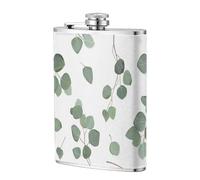 Eucalyptus dollar d'argent vert,Flasque de poche plate de 8 oz en acier inoxydable 304, idéale pour les activités de plein air.