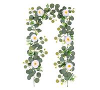 Eucalyptus Garland With Flowers - Artificial Greenery Floral Wreath, 6FT Eucalyptus Garland Decoration | Wedding Table Runner Arch Wall Hanging Backdrop For Party Home Celebration Indoor Outdoor Decor