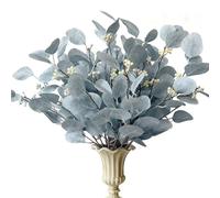 Eucalyptus Leaf Branche Faux Branches D'eucalyptus Artificielle Plants Artificial Flower Leaves Decoration for Indoor Outdoor Vase Arrangement Table Festival Party Deco de Maison (Blue)