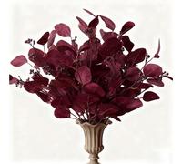 Eucalyptus Leaf Branche Faux Branches D'eucalyptus Artificielle Plants Artificial Flower Leaves Decoration for Indoor Outdoor Vase Arrangement Table Festival Party Deco de Maison (Red)