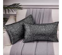 EUCIOR Housses de coussin carrées décoratives douces et scintillantes pour canapé, noir et argenté, 45,7 x 45,7 cm, noir et argenté