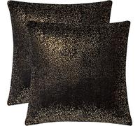 EUCIOR Lot de 2 coussins décoratifs noirs et dorés pour salon, taie d'oreiller décorative en velours doux avec fermeture éclair dissimulée pour chambre à coucher, 50,8 x 50,8 cm