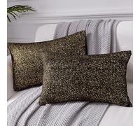 EUCIOR Lot de 2 housses de coussin décoratives noires et dorées, 30,5 x 50,8 cm, pour salon, taies d'oreiller en velours doux avec fermeture éclair invisible pour chambre à coucher