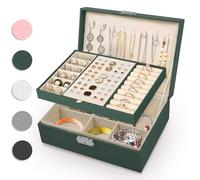 Eucomir Boîte à Bijoux pour Femme, 2 Couches Grand Boite a Bijoux Fille, Boîte à Bijoux de Voyage, Étui à Boîte à Bijoux en Cuir PU pour Bagues, Bracelets, Boucles d'oreilles, Colliers,Vert