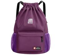 Eucomir Sac à Dos à Cordon Imperméable - Large Bandoulière Sac de Sport Avec Poches Intérieure, de Sécurité, Avant Et Arrière Zippées - Violet