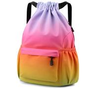 Eucomir Sac à Dos à Cordon, Imperméable Large Bandoulière Sacs de Sport à Cordon Sac de Gym Avec Poche Intérieure Et Poche De Sécurité avec Poche Avant Et Arrière Zippée, Dégradé Couleurs