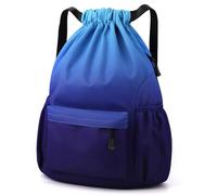 Eucomir Sac à Dos à Cordon, Imperméable Large Bandoulière Sacs de Sport à Cordon Sac de Gym Avec Poche Intérieure Et Poche De Sécurité avec Poche Avant Et Arrière Zippée, Dégradé Bleu