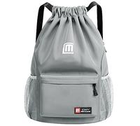 Eucomir Sac à Dos à Cordon, Imperméable Large Bandoulière Sacs de Sport à Cordon Sac de Gym Avec Poche Intérieure Et Poche De Sécurité avec Poche Avant Et Arrière Zippée, Gris