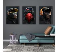 EUDAMAIF Toile Tableau Singe (Sans Cadre), Toile Murale à Motif de Singes De La Sagesse, Décoration D'intérieur Moderne 40 x 80 CM (3 Feuilles)