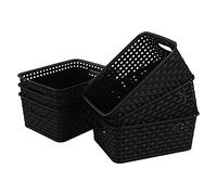 Eudokky Lot De 6 Panier De Rangement Rectangulaires Panier Osier Rangement En Plastique, Noir