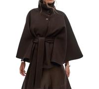 EUDOLAH Femmes Poncho Élégant Poncho Cape à Col Montant et Boutons pour L'automne et l'hiver Élégante Écharpe Cape avec Ceinture (M, Marron)