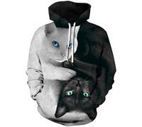 EUDOLAH Sweat-Shirt Femme Hiver Casual Sweats Se Sport 3D Motif avec Pochette(S/M,Deux Chats-6)