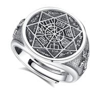 EUDORA Bague Saint Benoît en argent sterling S925 Saint Benito/Vierge Marie pour homme et femme - Bague vintage avec croix Ankh - Amulette de Saint Benoît réglable - Cadeau pour femme, homme, père