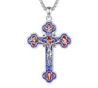 EUDORA Collier Croix en Argent Sterling avec Pendentif Ankh, Caravaca Crucifix, Saint Michel - Pour Homme et Femme, 55,9 cm/61 cm