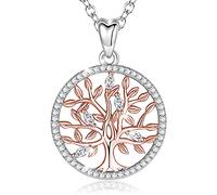 EUDORA Collier d'arbre de vie pour les femmes Argent sterling 925 Pendentif en zircone cubique pour filles fille mère cadeau, chaîne de 45 cm