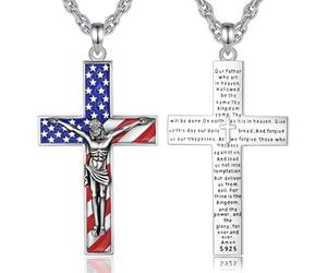 EUDORA Collier en argent sterling S925 Vierge Marie/Saint Benoît/Saint Christophe/Archange Michael Raphaël Metatron/St Tude Crucifix avec verset de la Bible - Cadeau religieux pour homme et femme