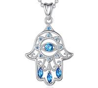 EUDORA Collier Hamsa Hand Fatima pour femme en argent sterling 925 avec pendentif amulette mauvais œil pour fille soeurs femmes cadeau de bijoux, 45CM